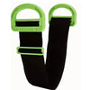 A black heavy-duty furniture moving strap with bright lime green comfort grip handles.