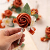 Burnt Orange Silk Boutonniere Set for Wedding Groom and Groomsmen
