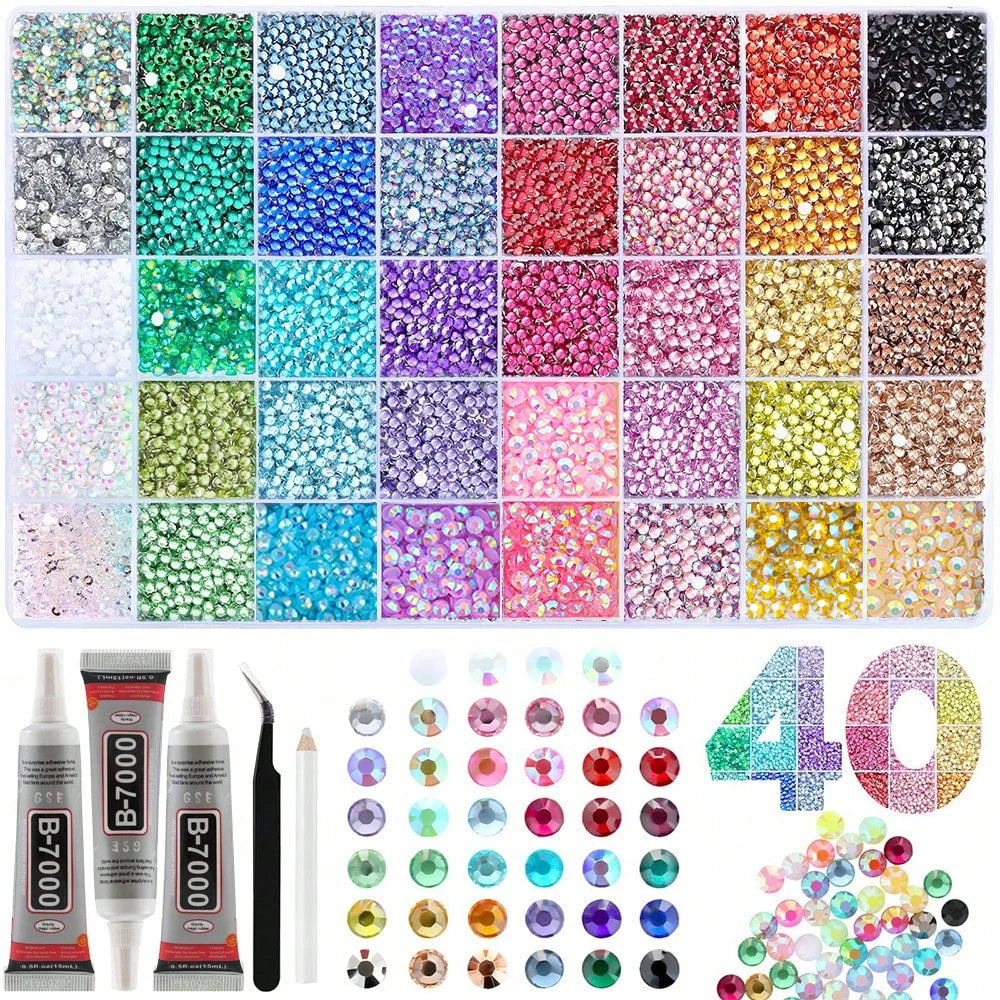 A collection of multicolor flatback resin gems and rhinestones in various shades and sizes.
