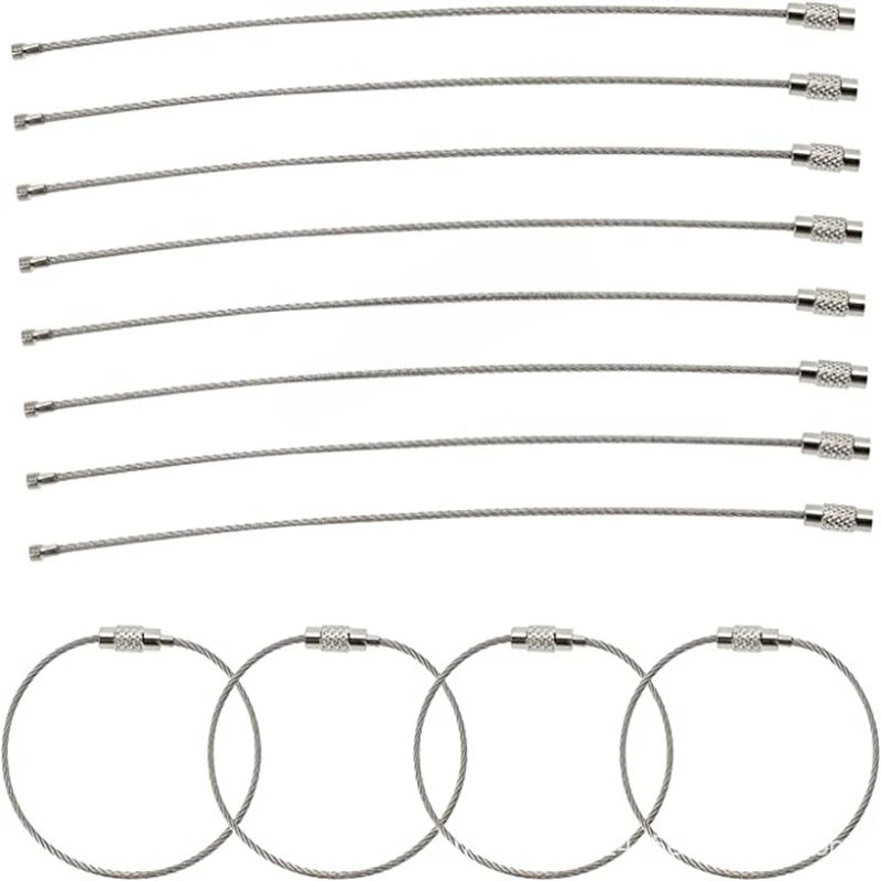 Multiple strands of stainless steel wire keychain cables with screw locks