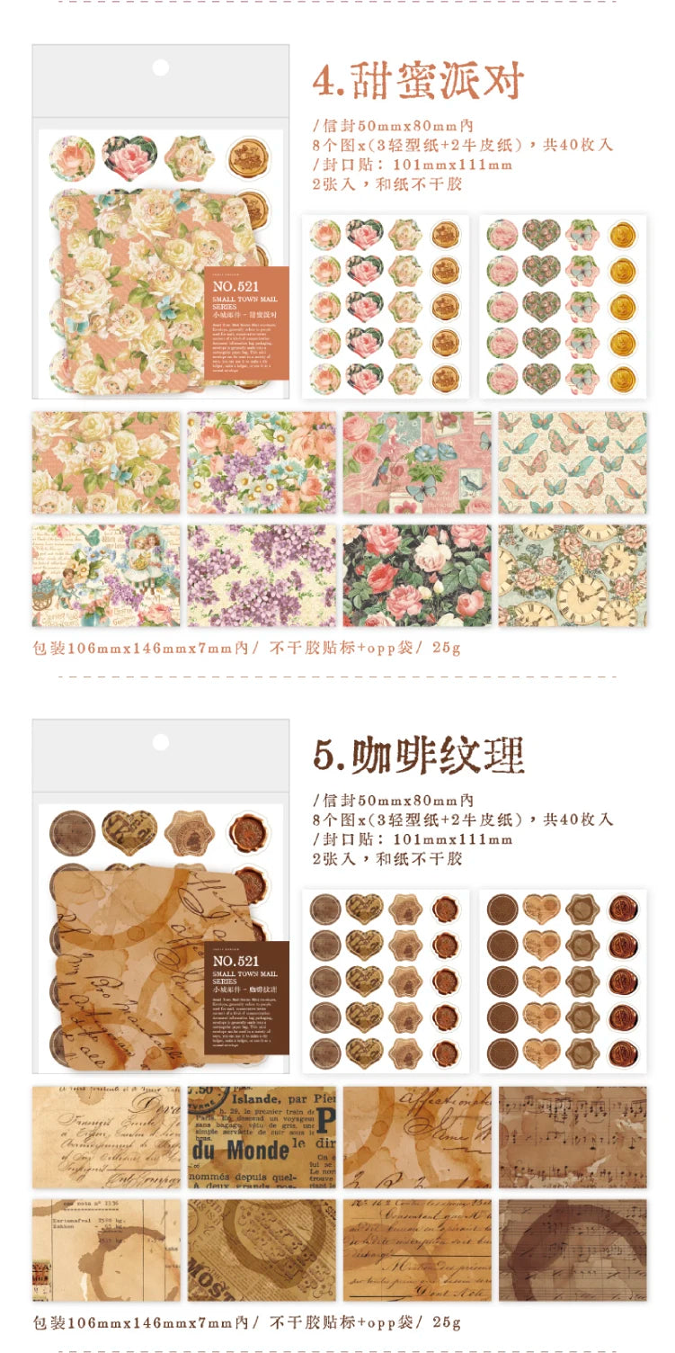 Vintage Mini Envelope Set with Seal Stickers - 40 Pack
