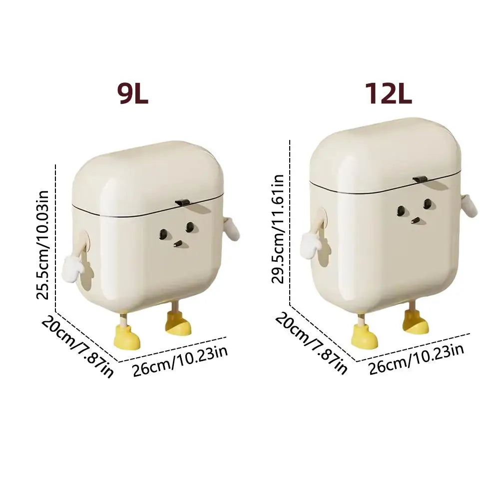 Ein Paar dekorativer Cartoon-Mülleimer, eines 9L und eines 12L, in Creme.