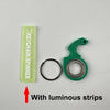 A lime green keychain spinner with luminous strips and a metal ring.