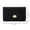 A sleek black compact wallet shown from the top, featuring a gold-toned clasp.