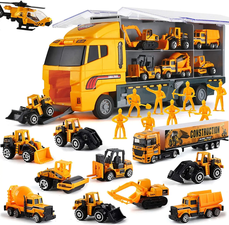Set de 10 Vehículos de Construcción con Camión Almacenador