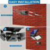Installation guide showing a solar powered motion sensor security light mounted on a brick wall.