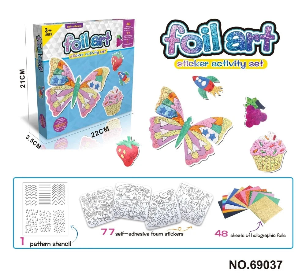 No-Mess Foil Art Kit for Kids – Creative Craft Set with Butterfly & Dessert Designs