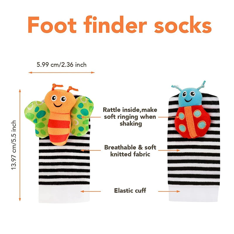 Soft Plush Baby Rattle Wrist and Foot Socks Set for Newborns