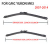 A pair of black windshield wiper blades for a GMC Yukon MK3, showing the driver and passenger sides.