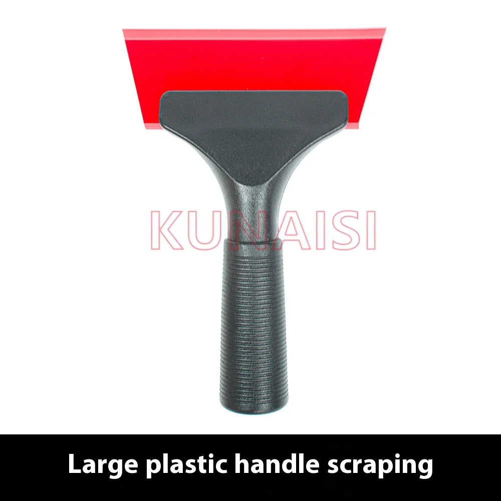 A black plastic handle scraping tool with a red blade for soft cowhide car wrap and film installation.