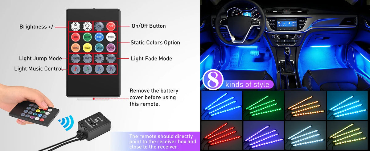 48 LED Multicolor Music Car Interior Light Kit with Remote