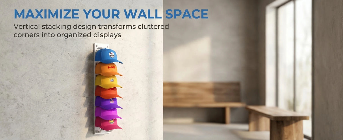 Wall-Mounted Baseball Cap Organizer for Up to 9 Hats