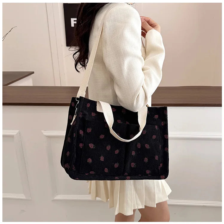 Strawberry Bowknot Canvas Tote Bag
