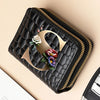 Alphabet Flower Double-Zip Card Wallet with Secure Clasp