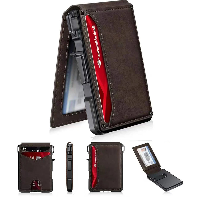 Slim RFID-Blocking Leather Wallet with Magnetic Money Clip