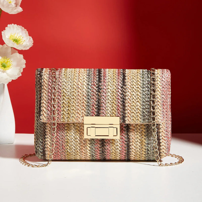 Bohemian Woven Crossbody Bag with Chain Strap