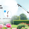 A hand holds a 31 inch extendable wand garden sprayer, demonstrating how to unscrew and tighten the wand for reach.