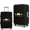 Black elastic suitcase protective cover with a white daisy print design