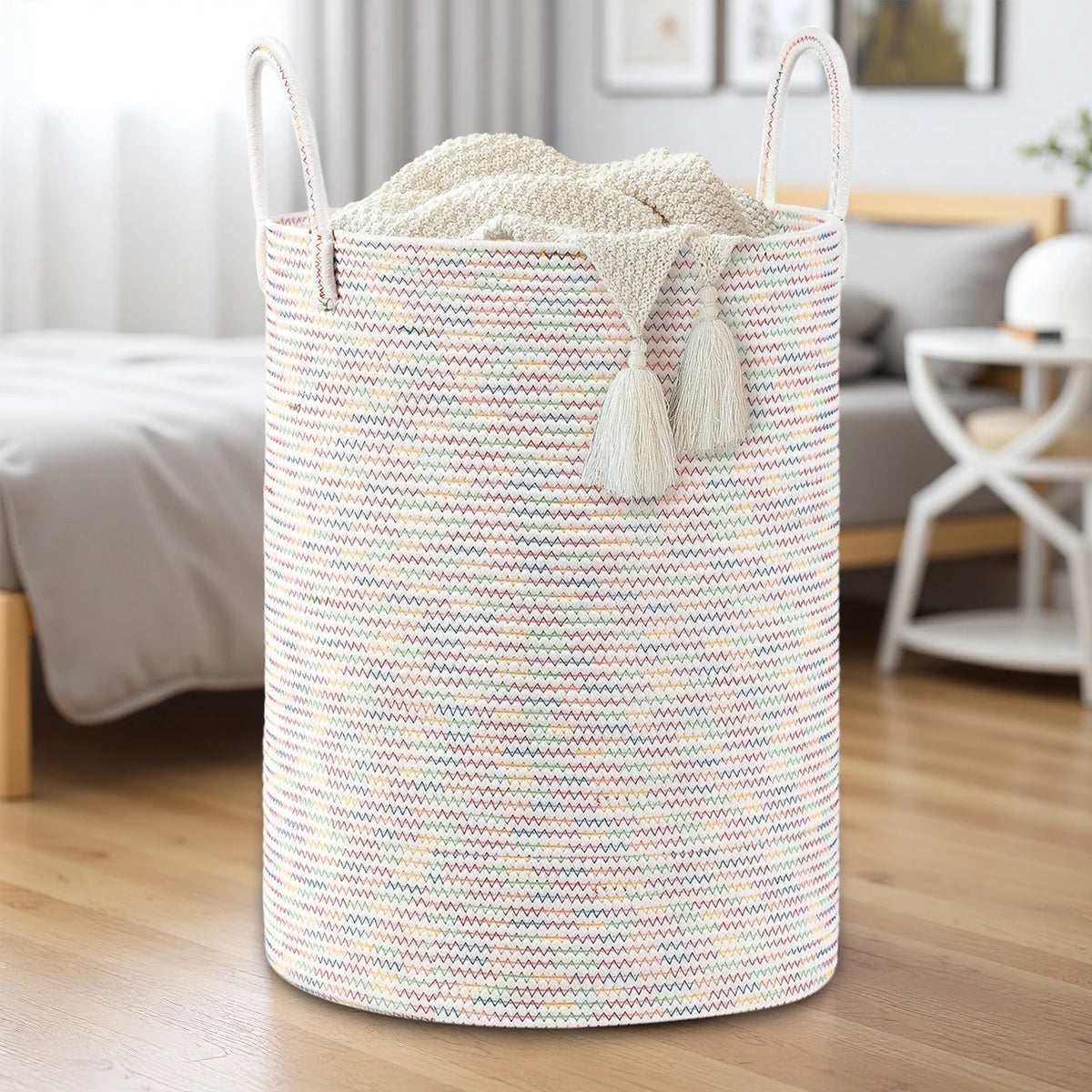Woven Cotton Rope Storage Basket with Handles