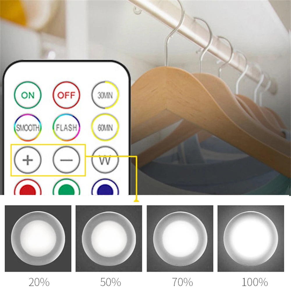 Control panel and light intensity settings for an RGB LED under cabinet light system.