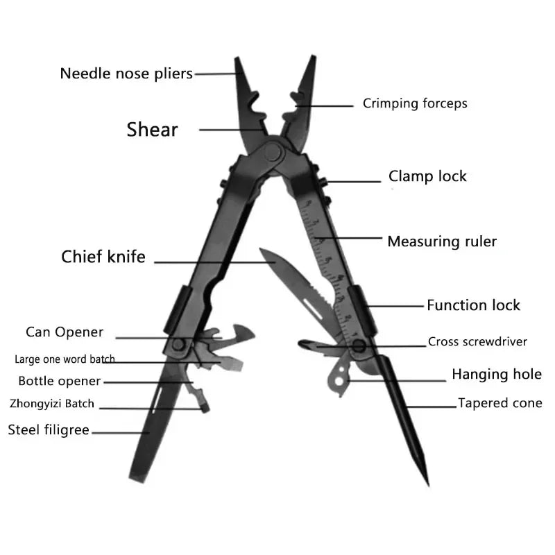 13-in-1 Stainless Steel Multi-Tool Pliers for Camping and Outdoor Use