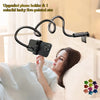 An upgraded phone holder with a five-pointed star is shown mounted on a bed frame, positioned above a woman's head.