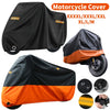 Housse universelle moto noire et orange vue sous différents angles pour protection pluie et soleil