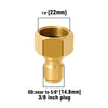 A brass hexagonal plug adapter with a 7/8 inch thread and an OD near to 5/8 inch, used for quick connection.