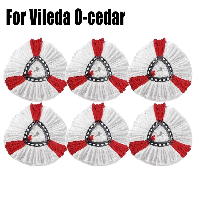 Eight replacement mop heads for Vileda 0-cedar featuring white and red striped fabric.
