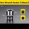 A close-up view of a 20mm hex wrench socket with a 18mm shaft and a 38mm overall length.