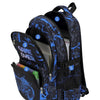 A blue and black specialized storage backpack set with multiple pockets for organized functional zones