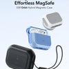 A light blue magnetic case for AirPods Pro with a black charging cable and a separate white magnetic component.