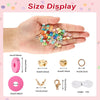 Hand displaying a collection of colorful polymer clay beads and letter components for DIY jewelry making