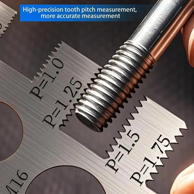 Stainless Steel Metric Thread Pitch Gauge with Measuring Ruler