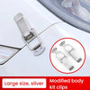 Silver modified body kit clips for car hood and other applications