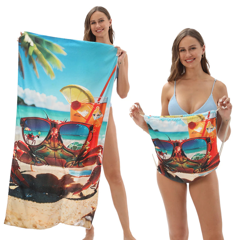 2-in-1 Microfiber Quick-Dry Beach Towel with Foldable Backpack & Storage Bag