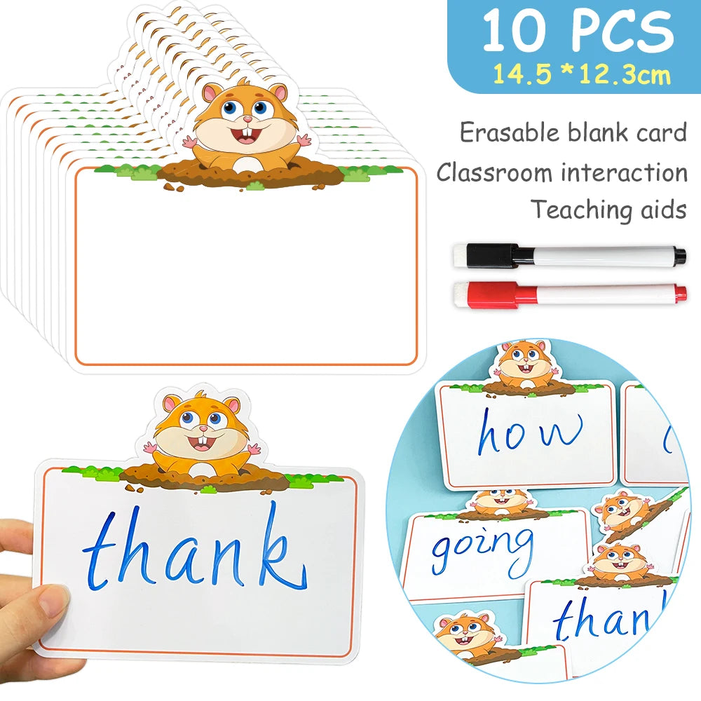 A set of 10 erasable blank cards featuring an owl character for classroom interaction and teaching aids.