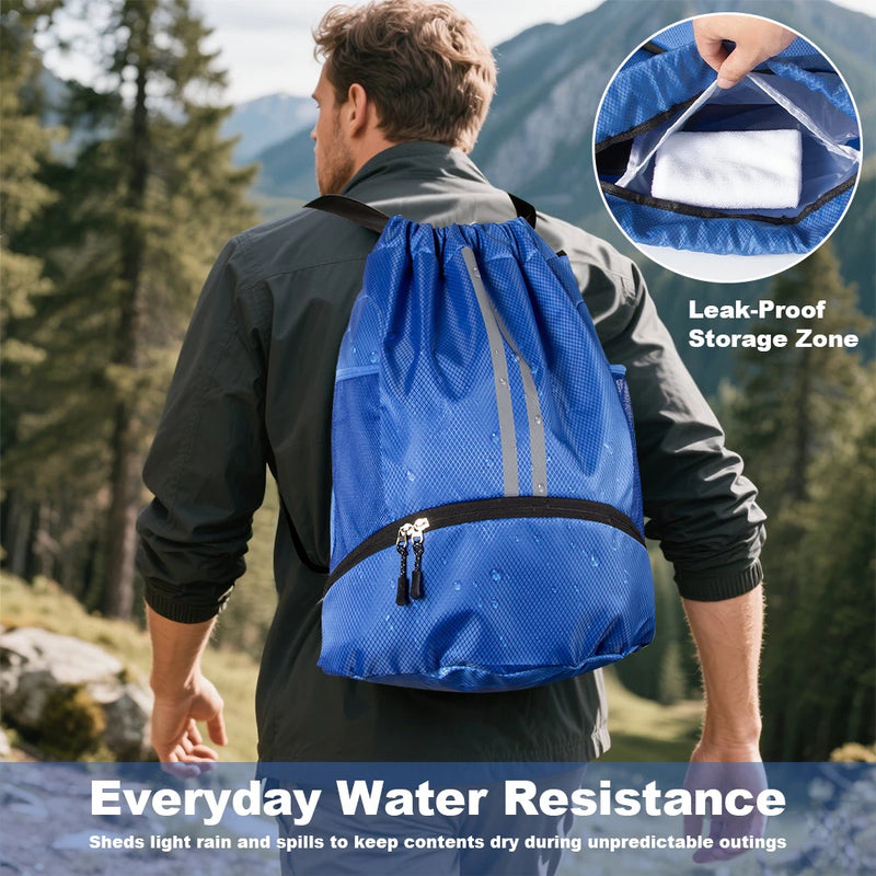 Waterproof Drawstring Gym Bag with Shoe Compartment