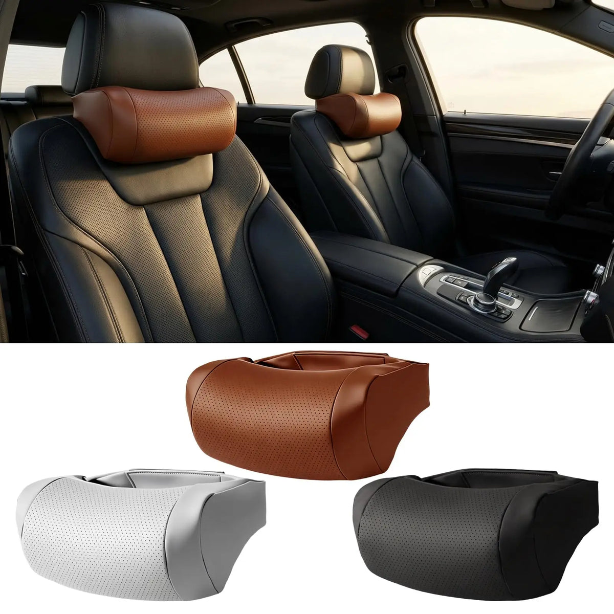 Ergonomic Nappa Leather Car Neck Support Pillow
