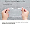 Hands holding a clear mesh sink strainer bag designed to prevent food residues and debris from entering the drain pipe.