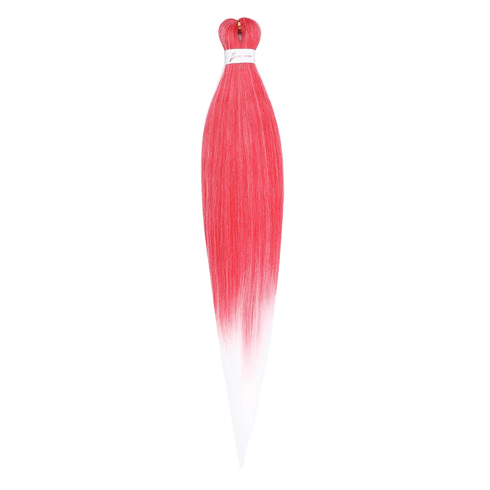 Ein einzelner Bund vorgestreckter Ombré-ExtENSIONS für geflochtenes Haar in leuchtendem Rot-Weiß-Verlauf.