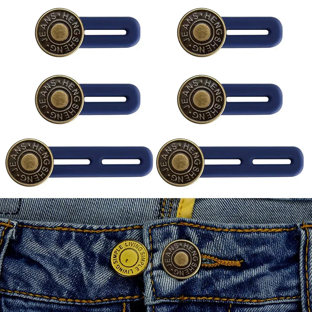 Ensemble de genouillères réglables en laiton et bleu pour jeans et pantalons.
