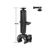 Black universal action camera clamp mount designed for bike and motorcycle handlebars.
