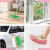 A collection of reusable microfiber mop pads and tools including a floor mopping tool, window wiping tool, car wash mop, and 