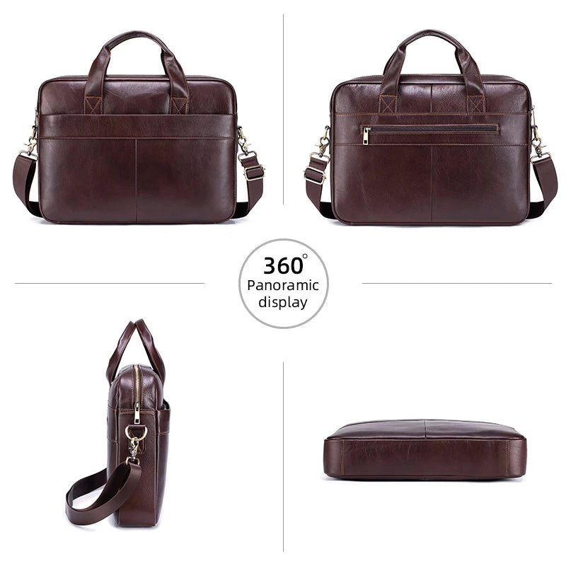 Genuine Leather Business Briefcase for Men – Fits 15.6" Laptop