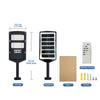 A solar wall light with a motion sensor and remote control is shown alongside its components.