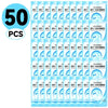 A pack of 50 disposable toilet seat covers in blue packaging.