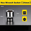 A close-up view of a 24mm hex wrench socket with an 18mm shaft and a 38mm overall length.