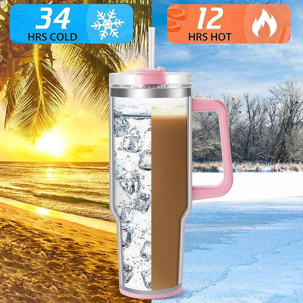 40oz Insulated Tumbler with Handle and Straw