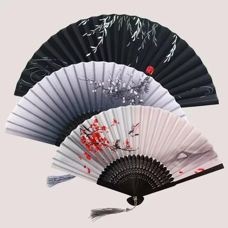 Traditional Folding Hand Fan with Bamboo Frame